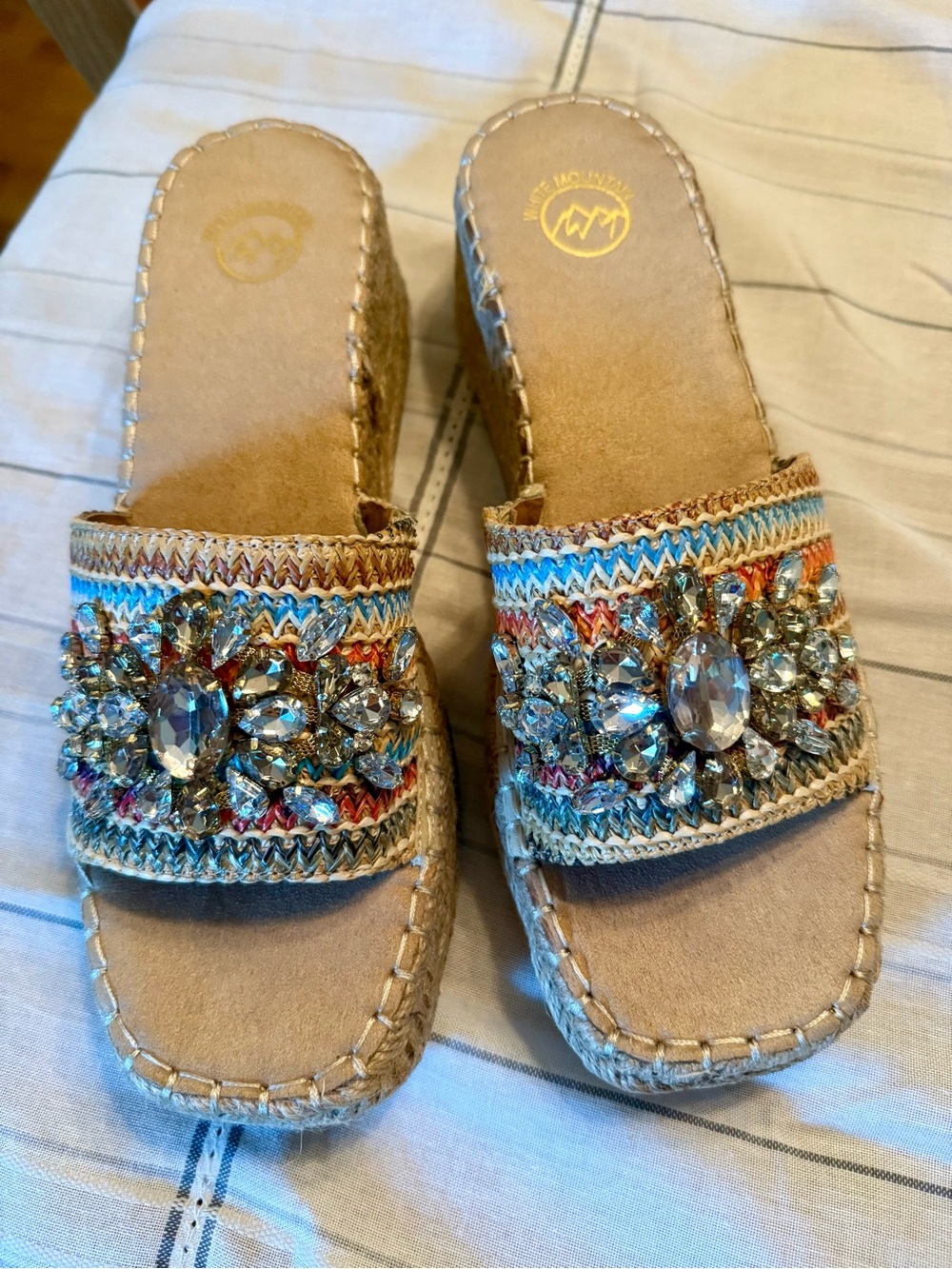 WHITE MOUNTAIN NEW SIZE 10 Embellished Woven Slide wedge Sandals - Picture 3 of 8